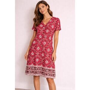 LOFT Red and White V-Neck Midi Sundress size 2 petite